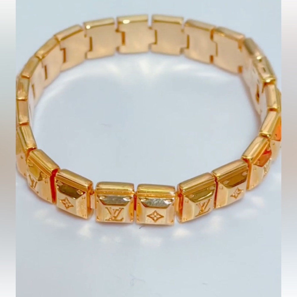 AUTHENTIC Louis Vuitton Brasle Nanogram Gold Tone Tennis Bracelet in a LV Box - Picture 1 of 10